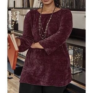 J Jill Wearever Boat Neck Chenille Tunic Top Medium Petite Soft Velour Burgundy